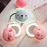 Cartoon Cute Pig LED Lights Mirror Pocket Fan