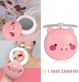 Cartoon Cute Pig LED Lights Mirror Pocket Fan