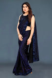 Lycra Blend Solid Saree for Women (Navy Blue, 6.3 m)